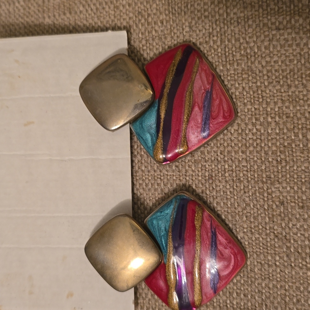 Vintage 80's Colorful Geometric Earrings Pierced